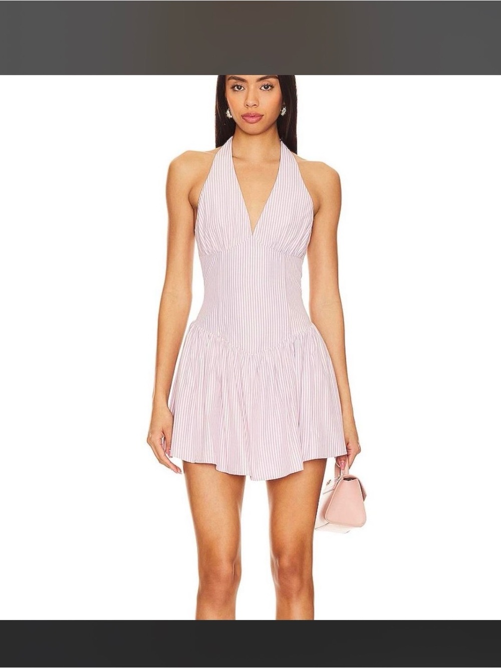 Striped Pink Halter Mini Dress with Flared Skirt